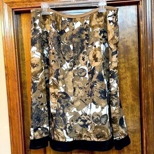 NIC+ZOE Floral Cotton Skirt Lined A Line Brown Black Neutral Sz 14 EUC 💥SALE💥